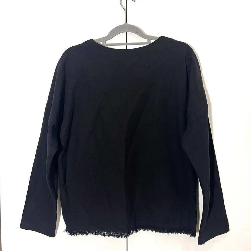 Mikoh Top Women’s M Black Minimalist Boxy Canvas Cotton Long‎ Sleeve - Picture 2 of 6